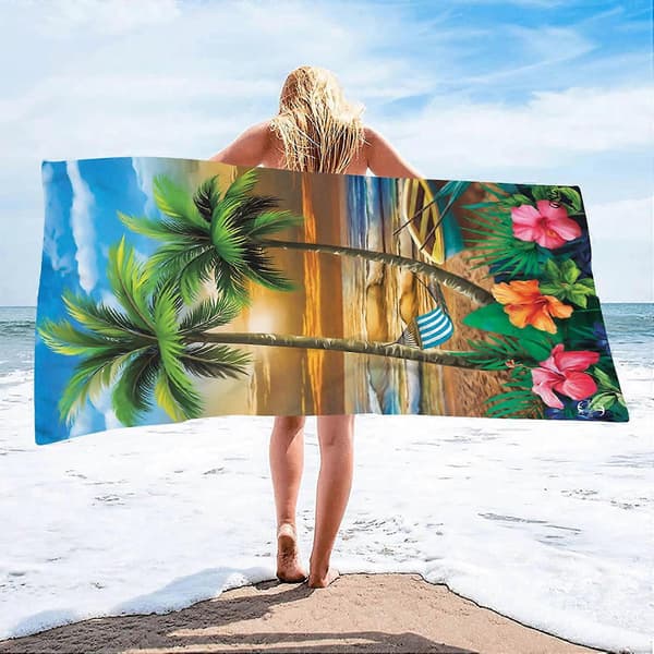 Extra Stor Strandhandduk 60\" X 30\" Coconut Beach Strandhandduk Mikrofiber Dubbelsidig Sammet Strandhandduk