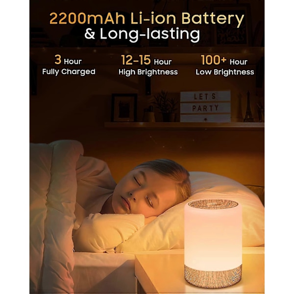 Nattlampa Barnrum Touch-lampor Sänglampa Dimbar, Smart LED Nattlampa med RGB-ändring &amp; Minne, USB Uppladdningsbar Sängbordslampa
