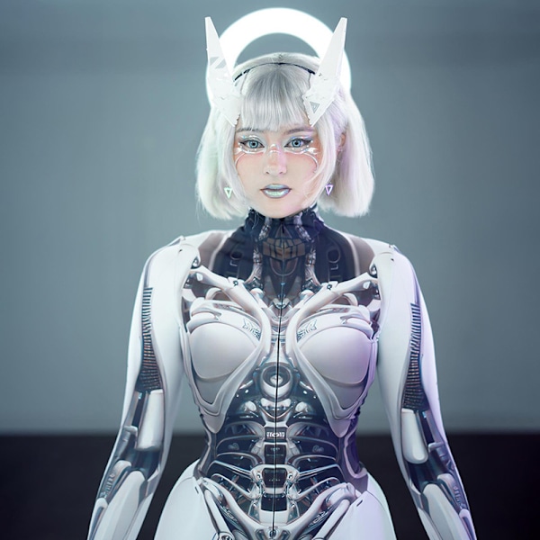 Cosplay Vit Droiddräkt, Sexig Cosplay Robotdräkt för Kvinnor, Robot Halloween Bodysuit för Vuxna, Spandex Heldräkt Cosplaydräkt, Cyborg Bodysuit M