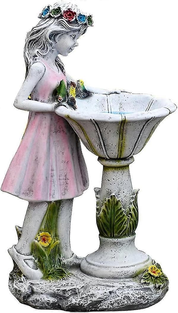 Solcellsdriven staty med blomsterälva, trädgårdsdekoration