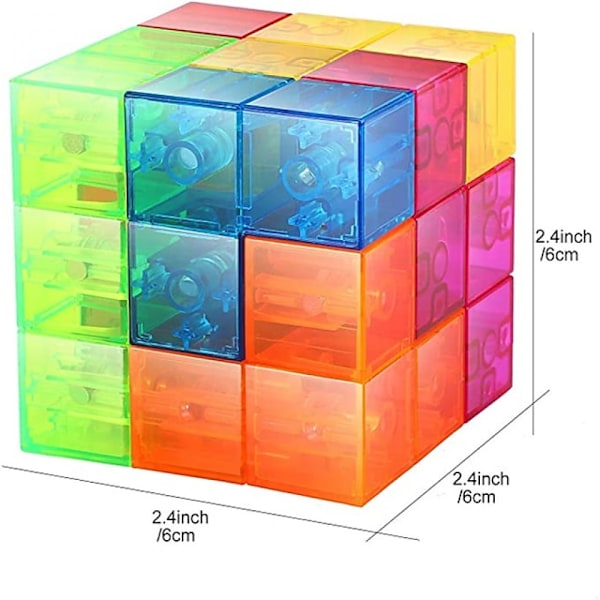 Magnetiska 3D-pusselkuber Transparent Magnetisk Kub Består av 7 Magnetiska Byggklossar med 54 Guidekort, 108 Splitsningsutmaningar för att Fördriva Tiden
