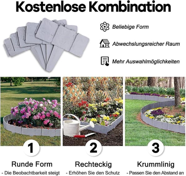 Gräskant Plast Klippkant Plast Kant Trädgård Gräskant Stenar Kant 24,5*23cm, 20 Stycken (Grå)