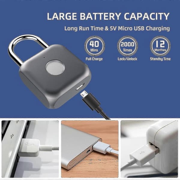 Fingeravtryckslås, Smart Lås, Vattentätt, USB Uppladdningsbart