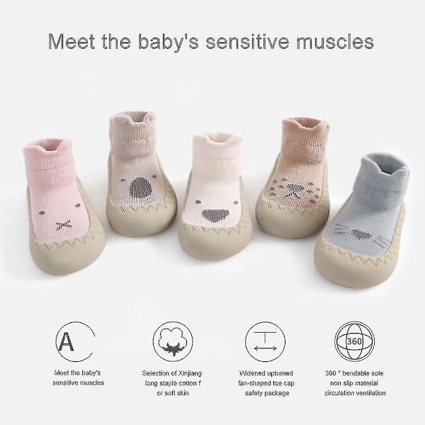 Baby Toddler Barfota Golvstrumpor Anti Slip-on inomhus bomull Khaki 20