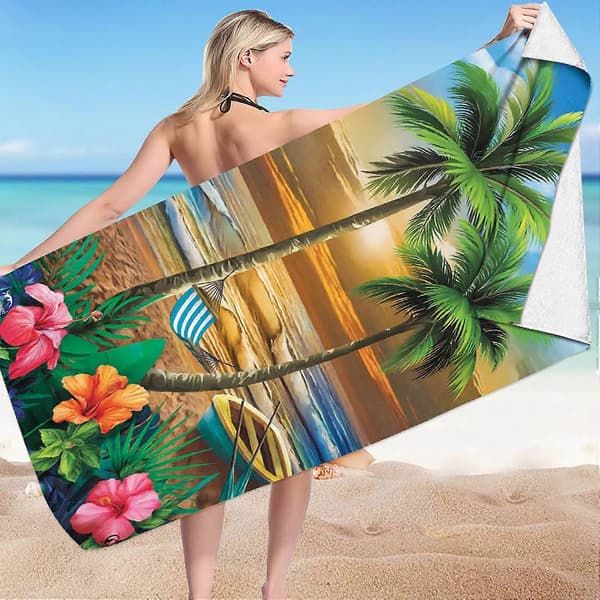 Extra Stor Strandhandduk 60\" X 30\" Coconut Beach Strandhandduk Mikrofiber Dubbelsidig Sammet Strandhandduk