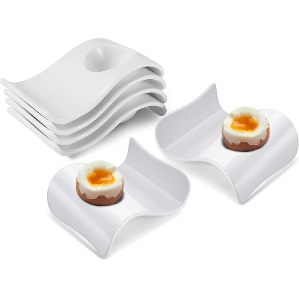 Ägghållare i Keramik - 6-Delars Set med Hållare för Hårdkokta &amp; Löskokta Ägg, Vit Äggkopp, Stabil &amp; Stapelbar Modern Vågdesign