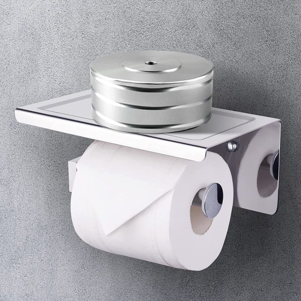 Toalettpappershållare med hylla, självhäftande - Krom