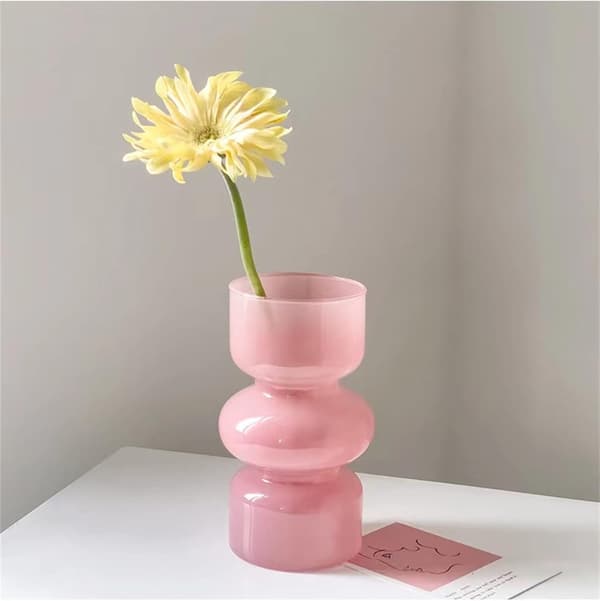 Tulpanvas, glasvas för blommor, geometrisk glasvas, rosa