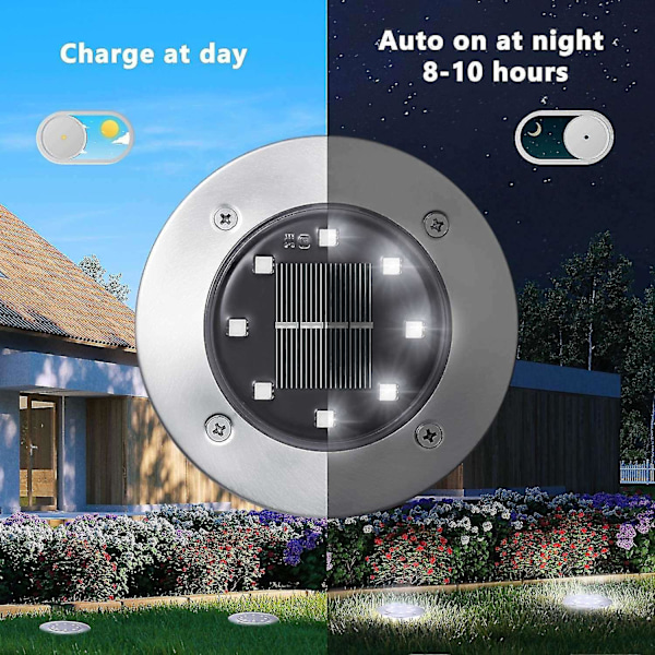 Markbelysning, 12-pack 8 LED Solcellsdriven Markbelysning, Vattentät, Kallvitt