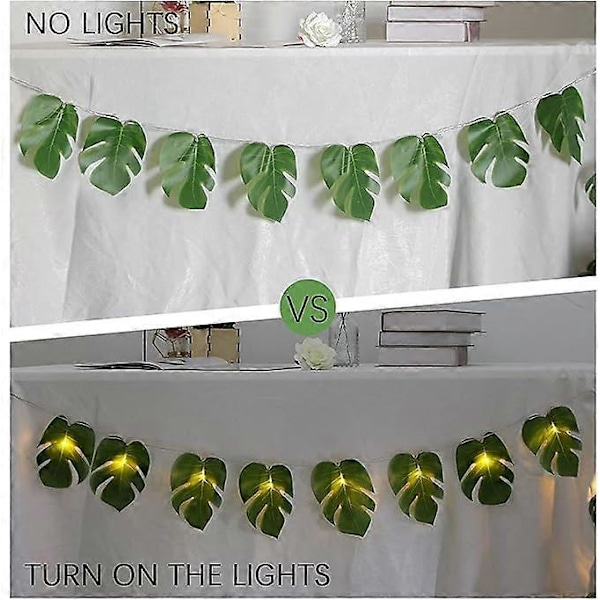 1,5M LED Ljusslinga Palmblad Konstgjord, Konstgjorda Palmblad med 10 LED Ljusslingor Batteri, Tropisk Växt, Safari-blad, Konstgjord Mon