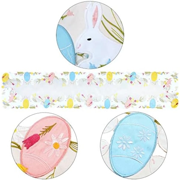 Broderade färgglada ägg och kaninbordsscarf Cream 14 x 69 inches