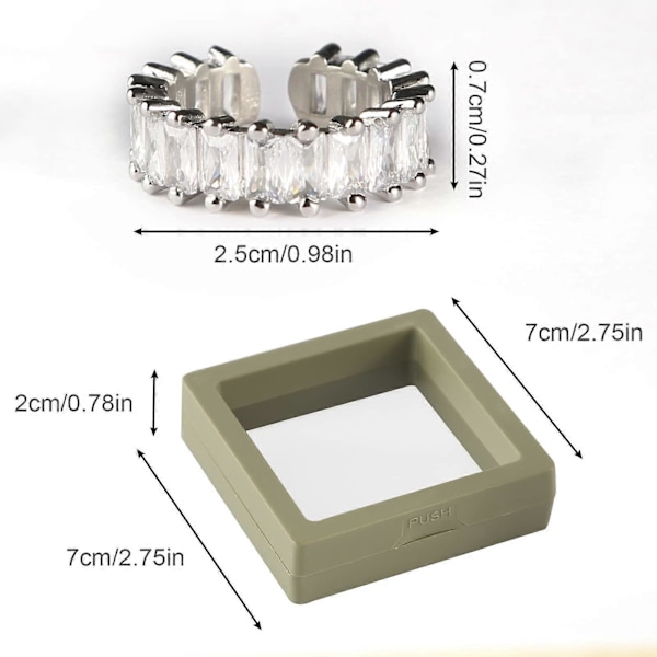 2-pack stenringar med zirkoniakristaller, set med öppna ringar, rektangulär evighetsring i silver för dam, klassisk silverring för flickor är lämplig