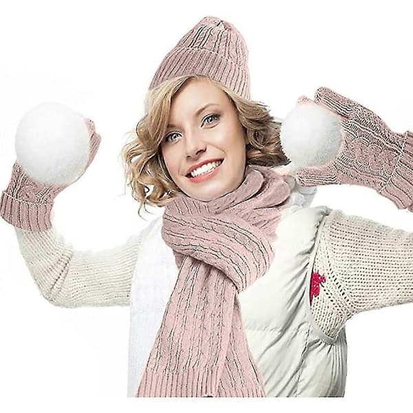 3-delat vinterset: Loop-scarf, stickad mössa, handskar