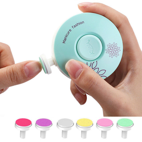 Elektrisk nagelfil för baby, säkra klippare med 6 slipdynor för trimning och polering