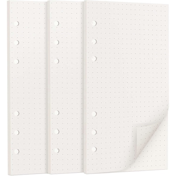 A5 Refillpapper, 3-pack Refillpapper, Rutat, 6 Håls Refill Blankt Papper, Pärmfyllnadspapper 135 Ark 270 Sidor för 6-Rings Portfolio, A5