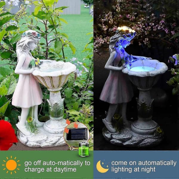 Solcellsdriven staty med blomsterälva, trädgårdsdekoration