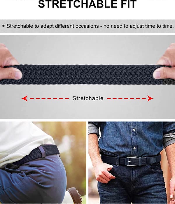 Bälte för män 2-pack, herrpresent stretch flätat webb bälte elastiskt för vardagliga golfjeans