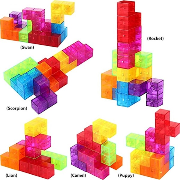 Magnetiska 3D-pusselkuber Transparent Magnetisk Kub Består av 7 Magnetiska Byggklossar med 54 Guidekort, 108 Splitsningsutmaningar för att Fördriva Tiden