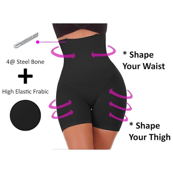 Högmidjade Tummy Control Bodyshaper Butt Lifter Boyshorts Kontrolltrosor Slimming Briefs för Kvinnor, M/L, svart