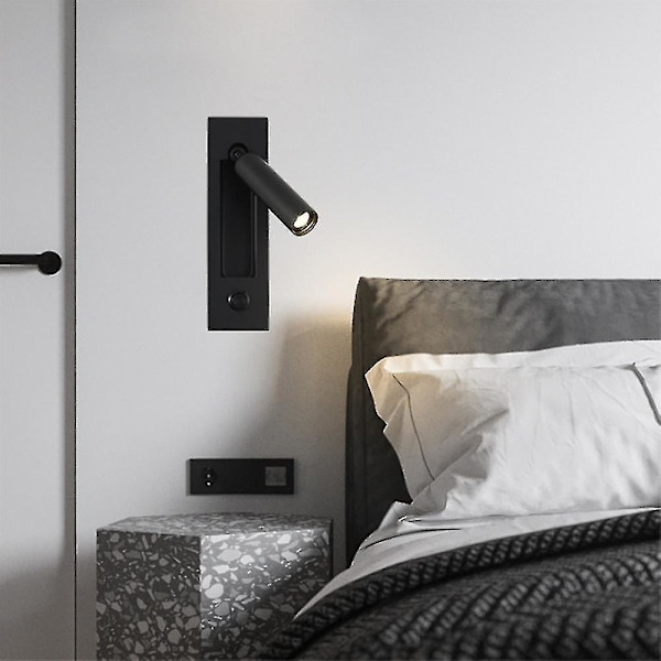 3W vägglampa sänglampa LED vägglampa USB-laddare strömbrytare sängvägg (varmt ljus)