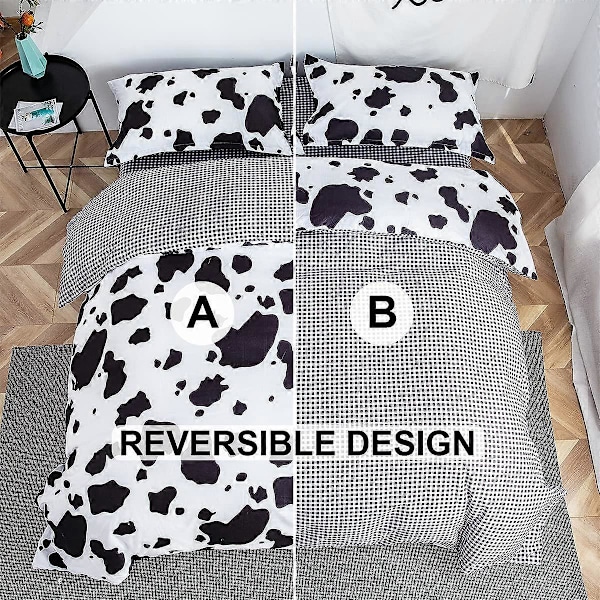 Täcke Set Singel, 3-Delat Ko-Print Sängkläder Set Söt Djurtryck Täcke Set Vändbar Mjuk Quiltöverdrag med 2 Kuddfodral (2m)