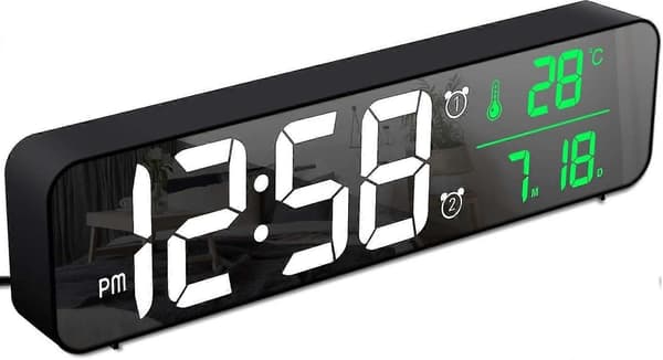 Digital väckarklocka, morgonväckarklocka, väggklocka LED digital spegel med datumtemperatur