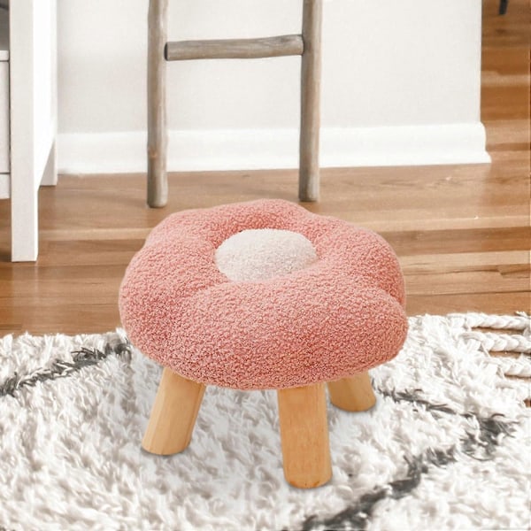Liten Fotpall, Soffpall, Multifunktionell Bekväm Blomformad Tecknad Sittpuff, för Sovrum Lekrum Sängbord Veranda, Rosa
