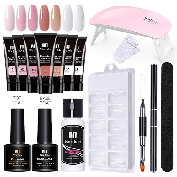 Förlängningsgel-nagelset - Nagelförstärkningsgel 7 Färger Rosa Naken Allt-i-ett-set med Nagellamp
