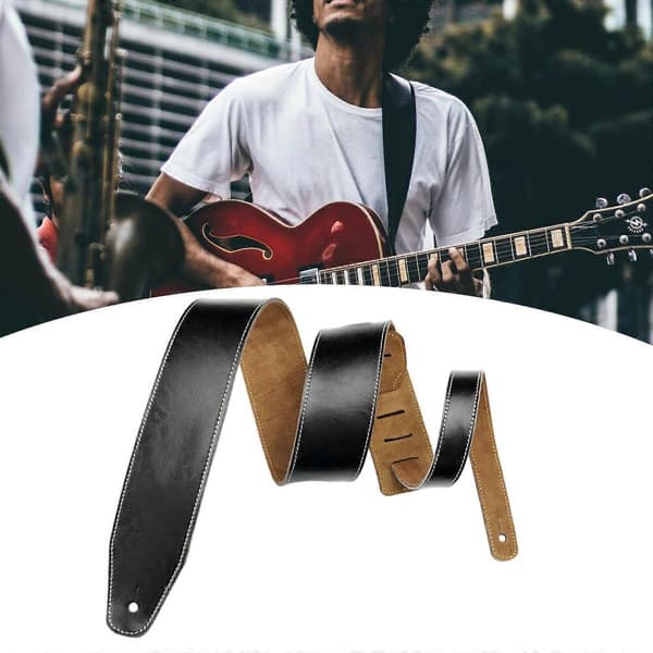 Justerbar mjuk lädergitarrrem elektrisk & akustisk gitarr axelrem stränginstrument tillbehör brun