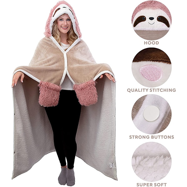 2023 Överdimensionerad Lamm Hoodie Filt One Size - Söt Sengångare