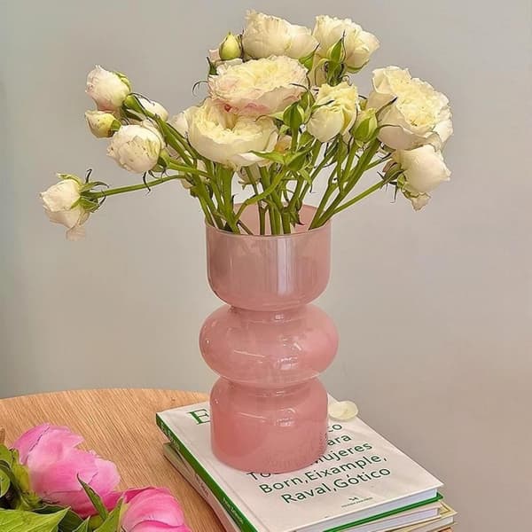 Tulpanvas, glasvas för blommor, geometrisk glasvas, rosa