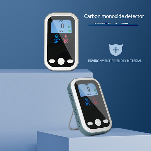 Bärbara Kolmonoxiddetektorer, CO-detektor med tydlig LCD-skärm, Mini CO-larm