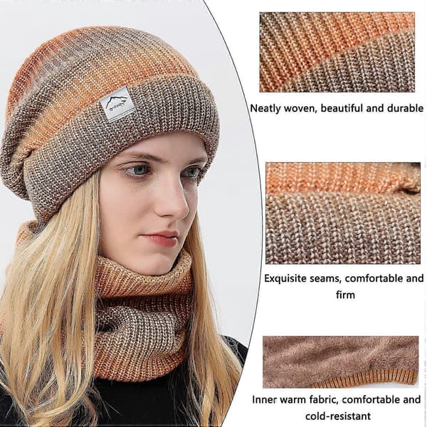 Vintermössa stickad mössa med halsduk dam varm mössa beanie höst vinter halsduk och mössa set 56-60CM, kostym gradvis orange