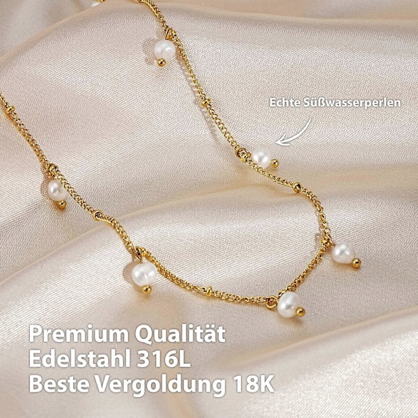 Enkel Hundra Matchande Nyckelbenskedja Titanstål Pläterad 18k Guld Sötvattenspärla Patchwork Halsband