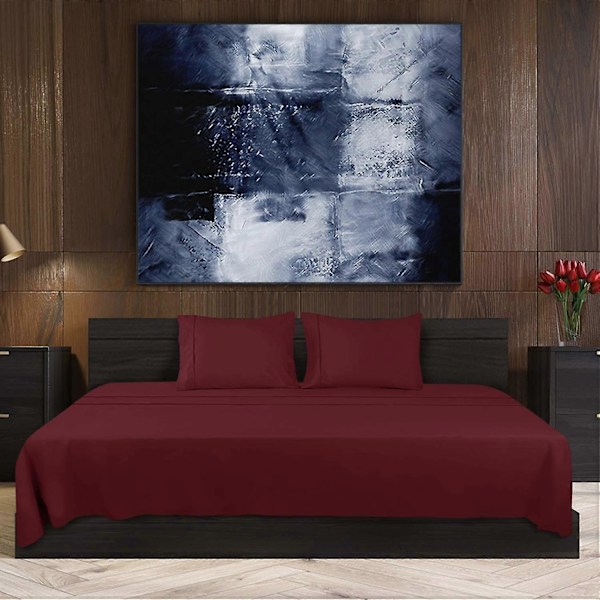 Polyester Mikrofiber Bäddset (4 delar, Burgundy) - 1 Dra-på-lakan 150x200cm, 1 Överlakan 266x259cm och 2 Örngott 50x75cm