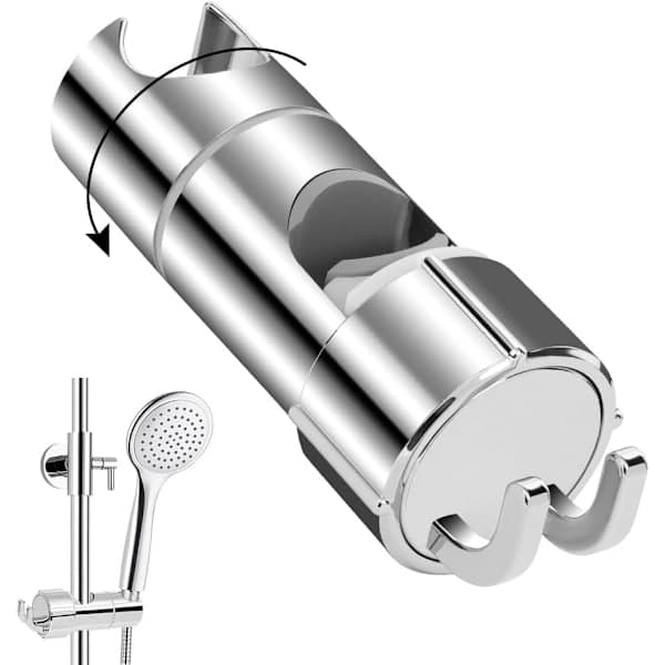 Hand shower holder for 16-27 mm rail, adjustable replacement shower holder, 360° rotation, with 2 hooks, AB