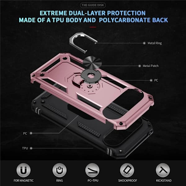 Google Pixel 10 / 10 Pro Skal Armor Ring Hybrid Roséguld,SE