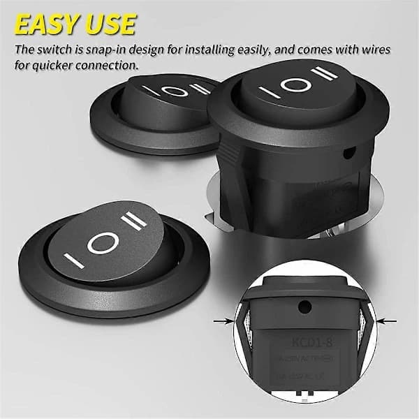 10 pcs KCD1 12V 3-Pin 3-Position ON Off ON DC Round Rocker Switch, SE