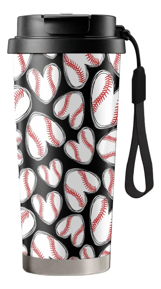 500 ml termisk termos med sugerør og baseballhjerte-design Black