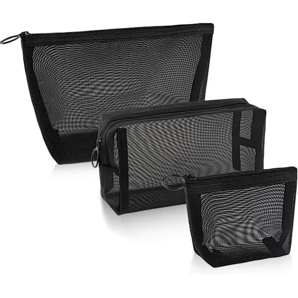 3-pack nätkosmetikväskor nät dragkedja väska för, A