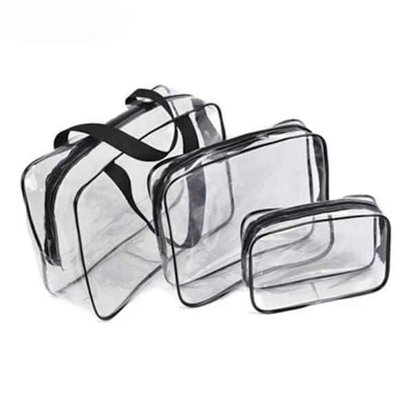 4-in-1 Transparent Toiletry Bag Set, Black, AB