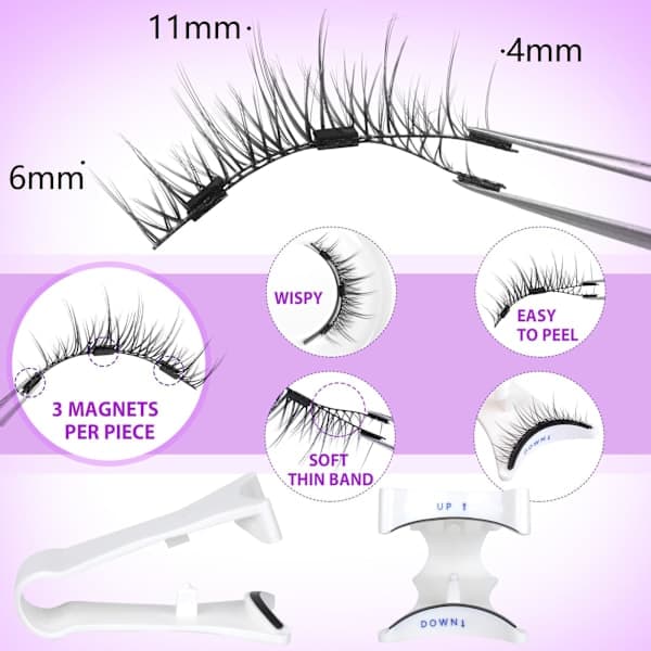 Reusable Magnetic Eyelashes - Natural Look Short Eyelash Kit, Thin False Eyelashes, No Glue e,AB