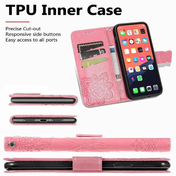 iPhone 13 - Fjärilstryck Läderfodral - Rosa na