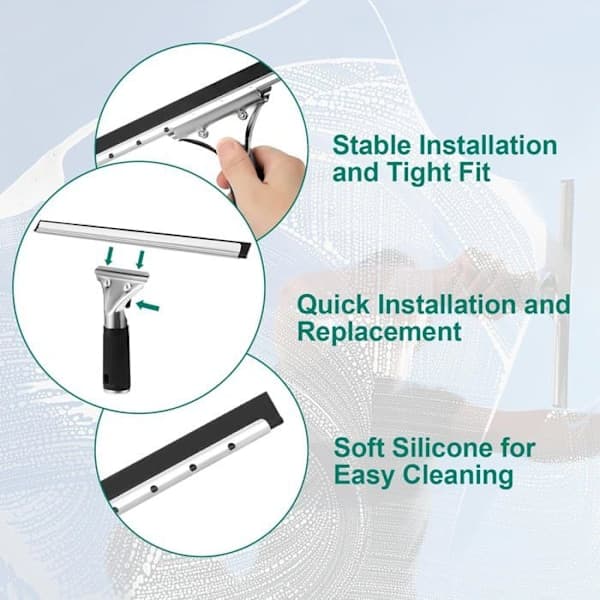 Professional Window Squeegee, Stainless Steel Window Squeegee, for Cleaning and Drying Glass and Tiles, AB