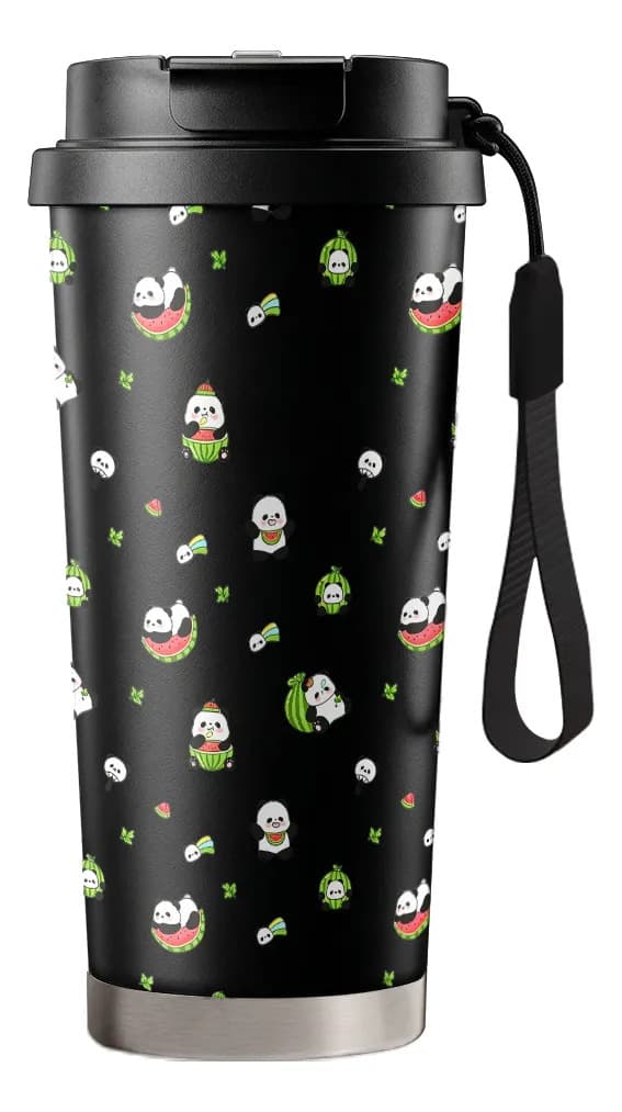500 ml Isoleret Termoflaske i Rustfrit Stål Panda Vandmelon Black