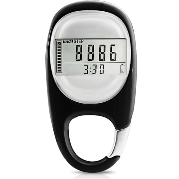 3D Pedometer, Multifunction Pedometer with Climbing Carabiner - Portable, LED Display, for Running and Walking Black,AB