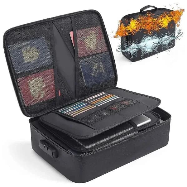 Fireproof Document Bag with Lock - Portable Security Box, Home, Office, Travel, Waterproof, FS