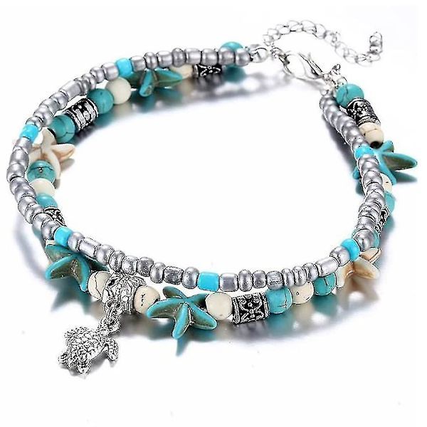 2 pcs Boho Shell/Starfish/Turtle/Woven Anklets Beaded A,SE