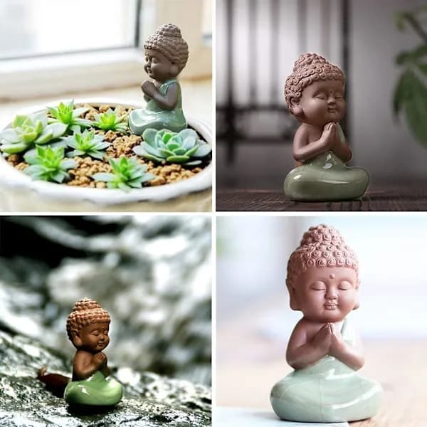 1 st (STIL-C) Keramisk Liten Söt Baby Buddha Staty Munk Figur C,A