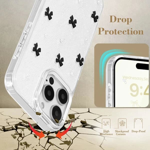 Case for iPhone 16 Pro Max, Bling Glitter 3D Bow Phone Case Cute Sparkly Crystal Clear Bow Slim Soft Durable,SE